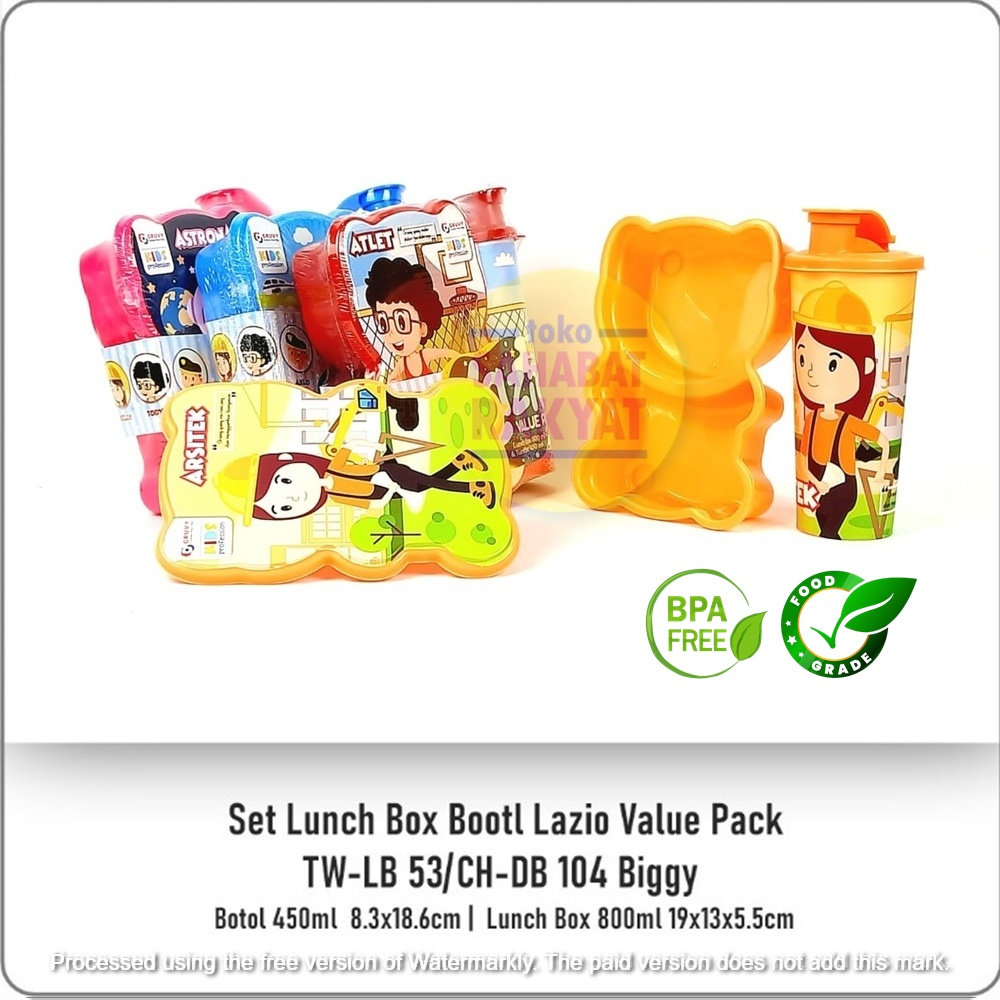 Set Lunch Box Botol Set Kotak Makan Botol LAZIO Value Pack TW-LB 53 CH-DB 104 Biggy