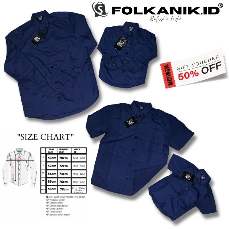 Kemeja Polos Pria Lengan Panjang Pendek Katun Hem Slimfit Premium Warna Biru Dongker Navy Blue Biru 