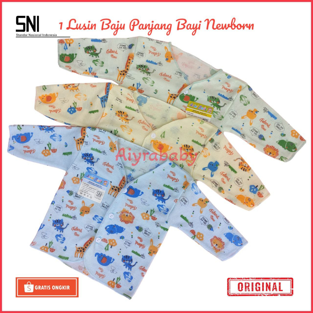 12 Pcs Baju Bayi Newborn Lusinan Lengan Panjang Laki Perempuan SNI