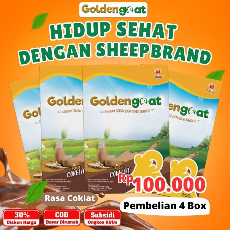 

4 BOX GOLDENGOAT SUSU KAMBING ETAWA BUBUK RASA COKELAT BERKUALITAS ATASI NYERI TULANG SENDI LUTUT PINGGANG ASAM URAT SESAK NAFAS ASMA BATUK MENAHUN PARU-PARU