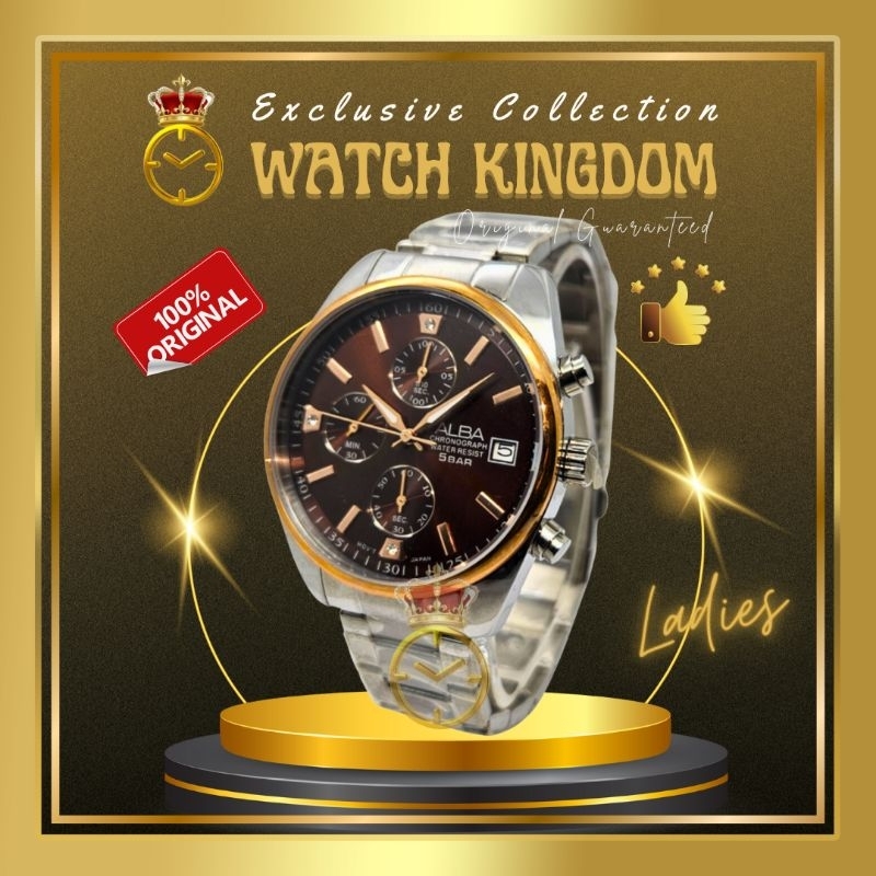 Jam Tangan Wanita Alba Chrono Tanggal Date Calendar Analog Water Proof Bundar Quartz Ori Water Resis