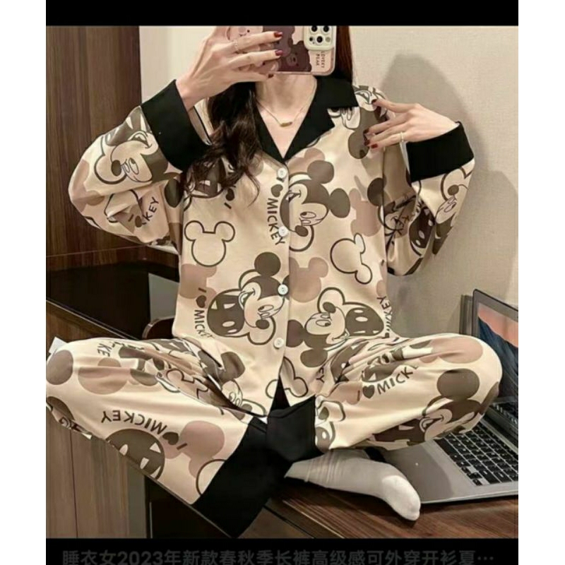 Baju tidur piyama setelan kemeja kancing PP import/Piyama setelan renda wanita/setelan piyama PP korea