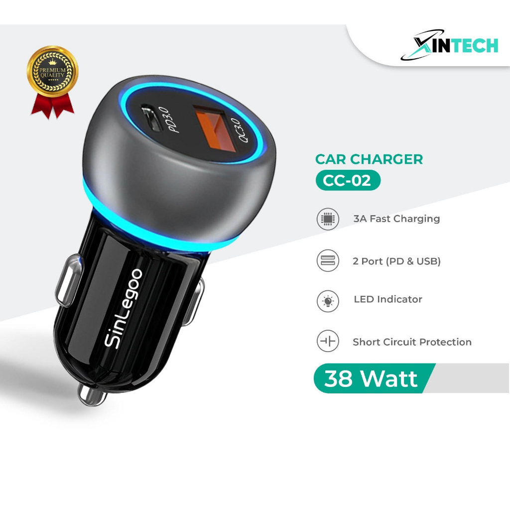 Car Charger Sinlegoo XTC CC-02 38W PD QC 2 Ports Type C