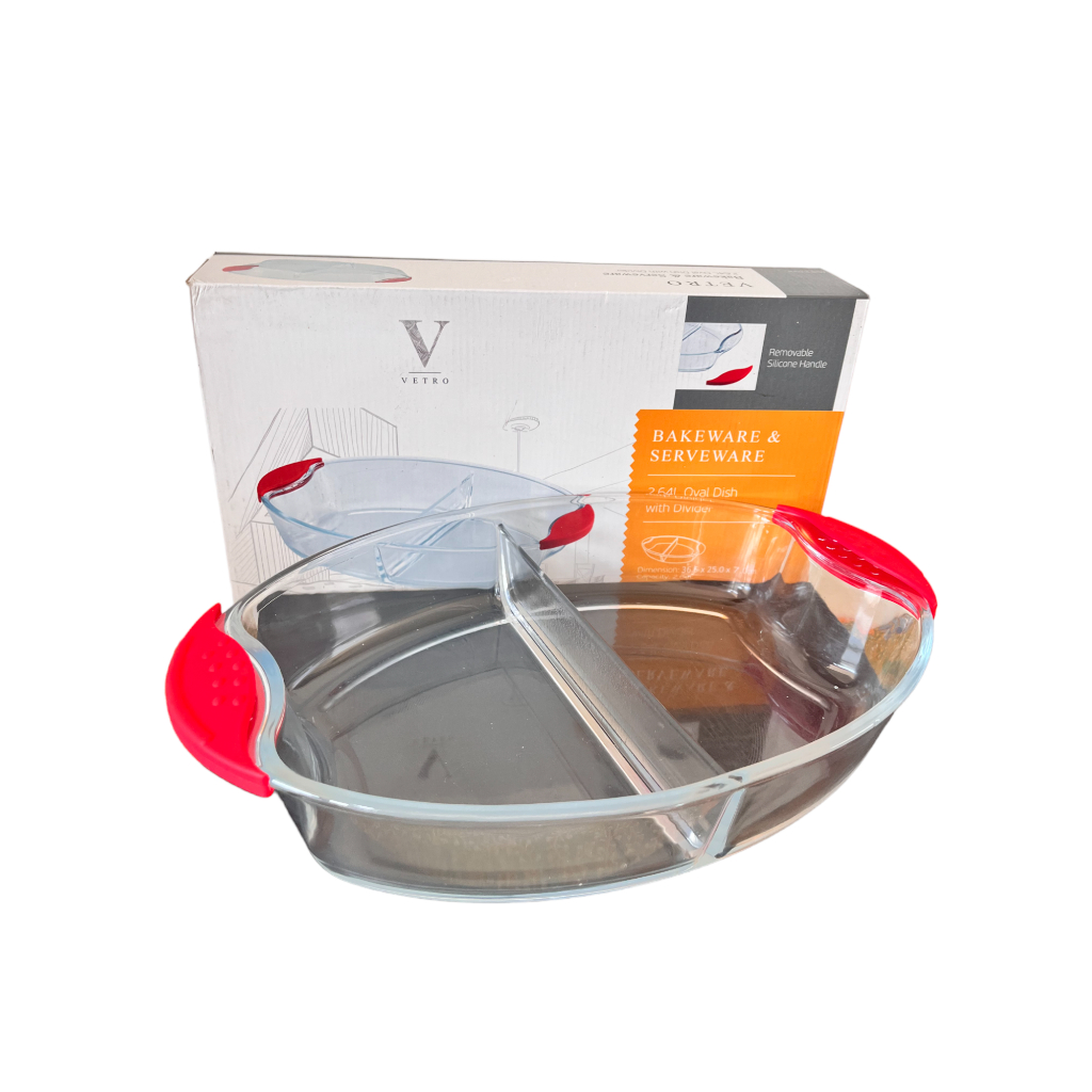 VETRO Bakeware & Serveware 2.64L Oval Dish with Divider