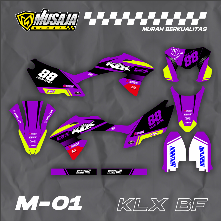 Decal klx bf motif ungu hitam kuning full body