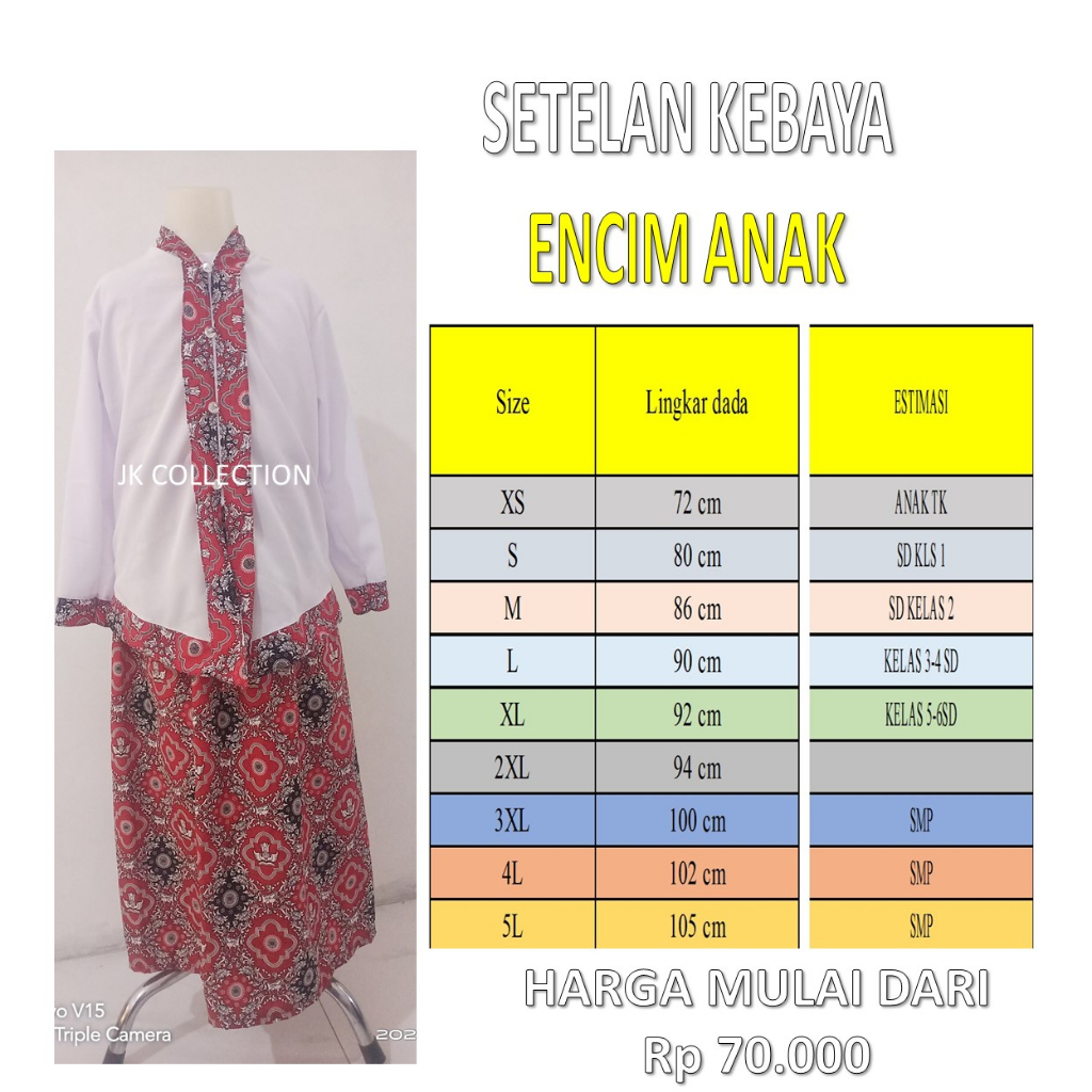 SETELAN KEBAYA ENCIM ANAK SD- SERAGAM KEBAYA ENCIM-KEBAYA ANAK SEKOLAH