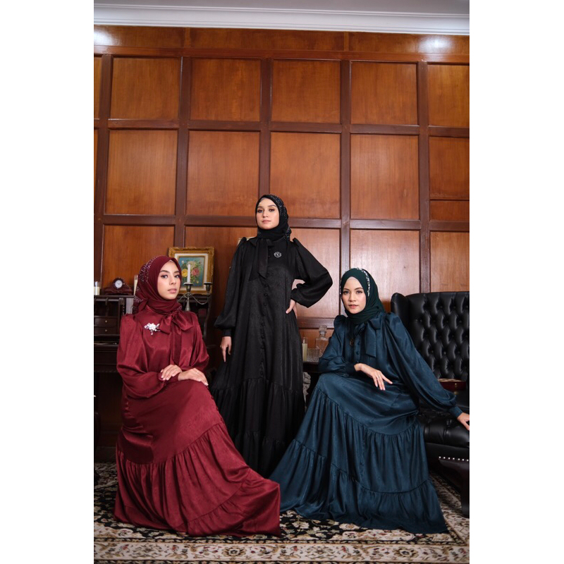 Ounadoutfit Saffiya dress muslim premium polos mewah / dress mewah muslimah busui shimer / dress kondangan wanita murah