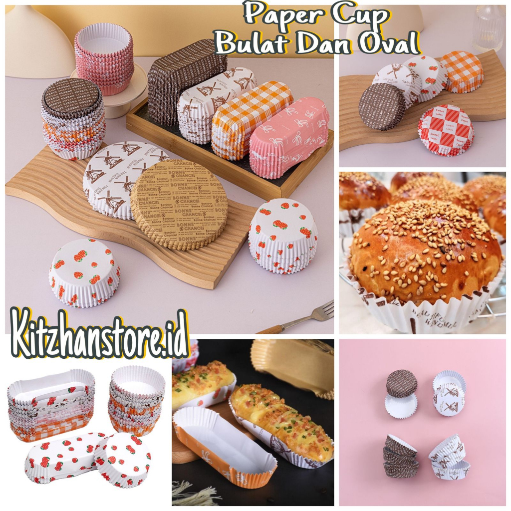 200pcs paper cup roti oval / paper cup case roti / kertas roti anti lengket / paper cup bulat