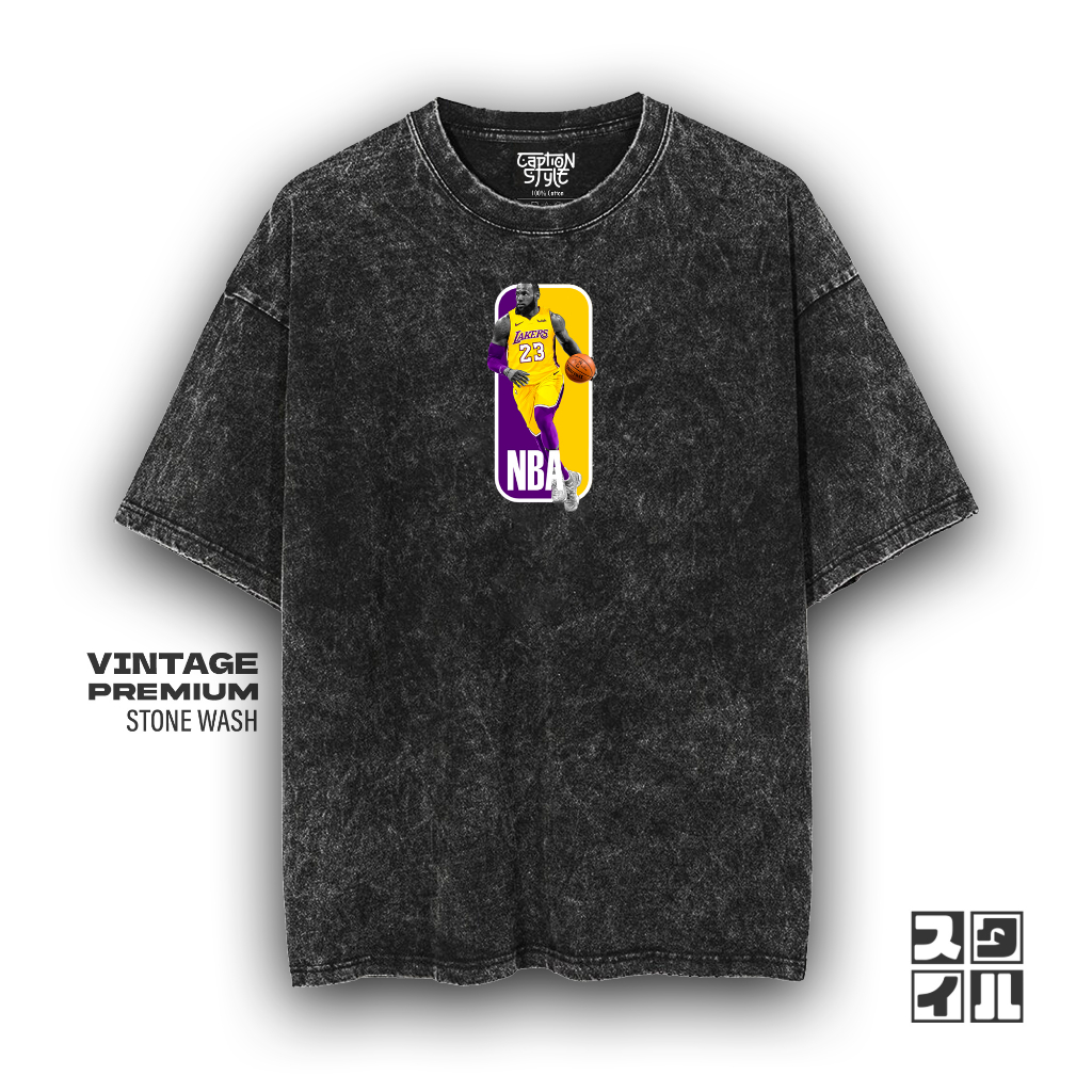 Caption'Style Baju Basket Lebron James NBA Stonewash | Kaos Oversize Wanita Pria | Kaos Vintage | T-
