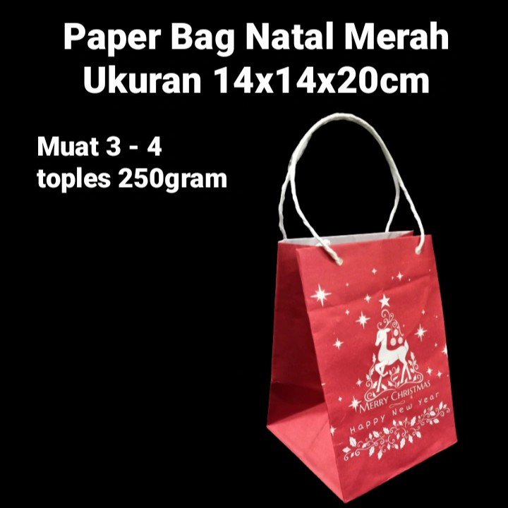 

5 Pcs Paper Bag Natal Kantung Tas Kertas Kemasan Box Kue Bolu Dus Toples 250gr Packaging Hampers Merry Christmas Ukuran 14x14x20 cm