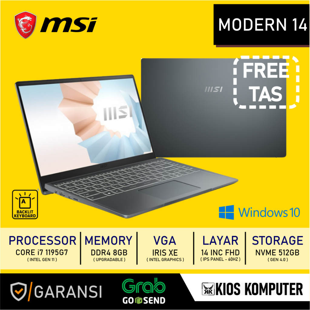 MSI MODERN 14 CORE I7 1195G7 8GB/512GB MX450 2GB 14 INC FHD IPS W10