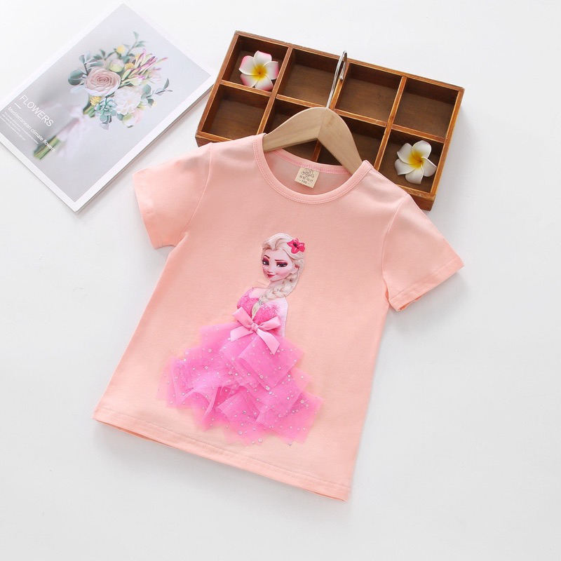 Atasan / Kaos / Tshirt Disney Princess 3D Anak Perempuan Import