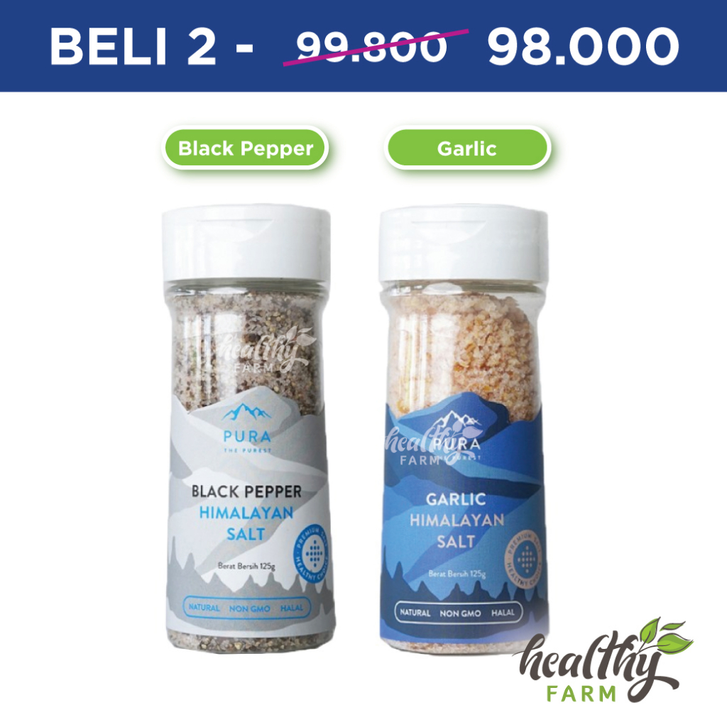 

PURA Himayalan salt NON GMO Garlic Pepper / Garam Himalaya Natural Sehat