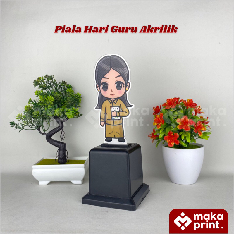 Piala Akrilik (Hari Guru) Cewek Non Hijab - Kado Hari Guru Cewek - Hadiah Hari Guru Cewek - Hampers 