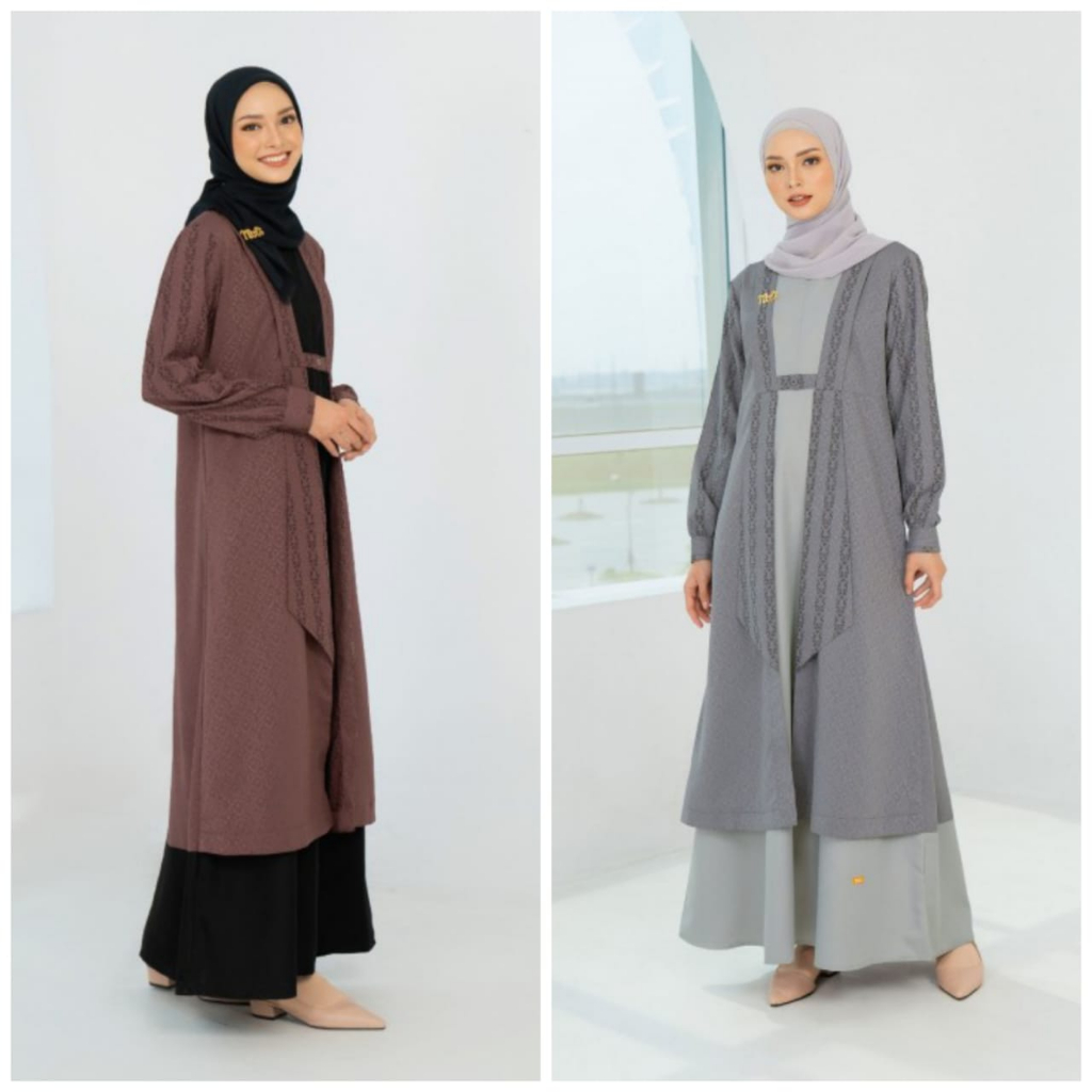 GAMIS KATUN WANITA CHESA GREY BROWN ROSE ORIGINAL NIBRAS FASHION DRESS BAJU BUSANA MUSLIM DEWASA REM