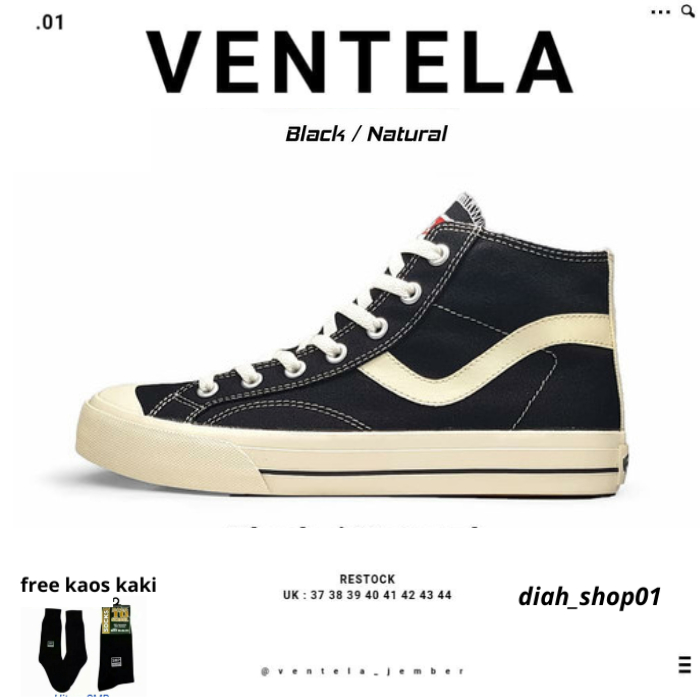 DISKON Ventela Black Natural High Top Public Low Sepatu Pria Wanita