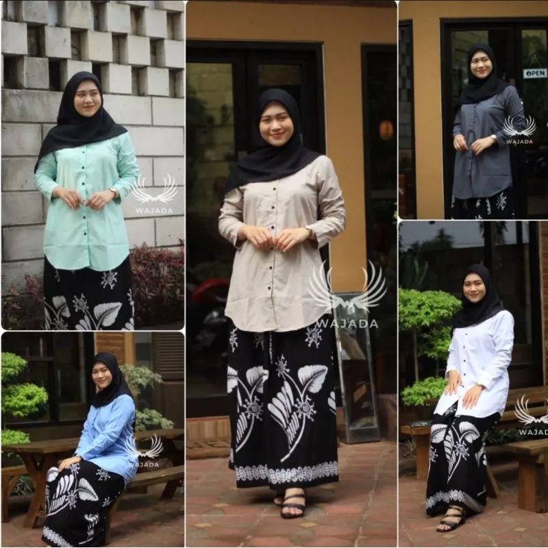 KEMEJA TUNIK ATASAN SANTRI PUTRI SANTRIWATI ATASAN MUSLIMAH SERAGAMAN HITAM PUTIH POLOSAN