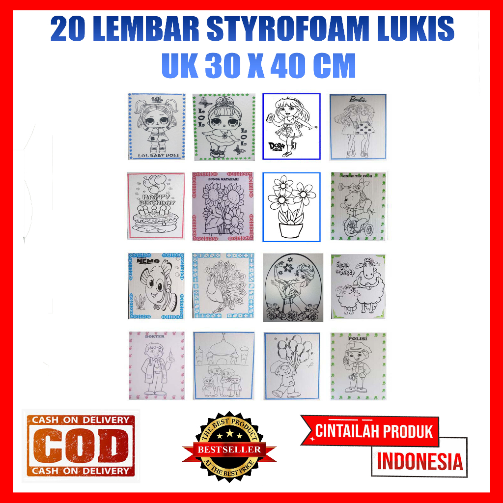

Mainan Lukis Sterofoam gabus mewarnai isi 20 lembar