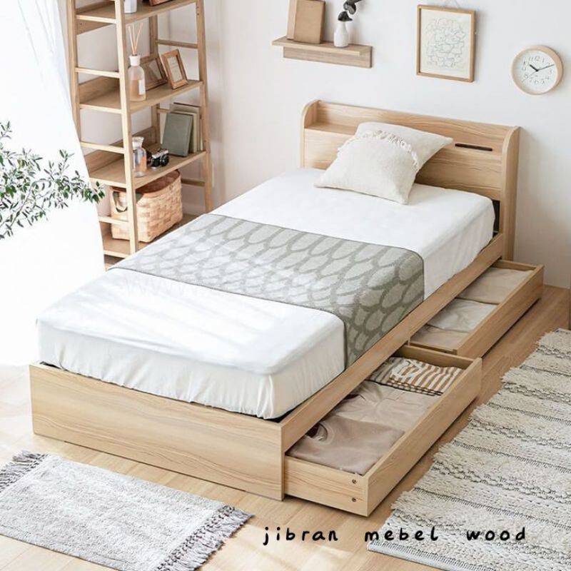 divan tempat tidur kayu minimalis laci kolong size 100x200