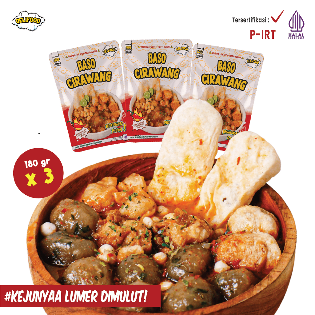 Geli food - Paket Kombo 3 Pack Series Baso Cirawang Kuah Mercon Isi Jando Tetelan Sapi