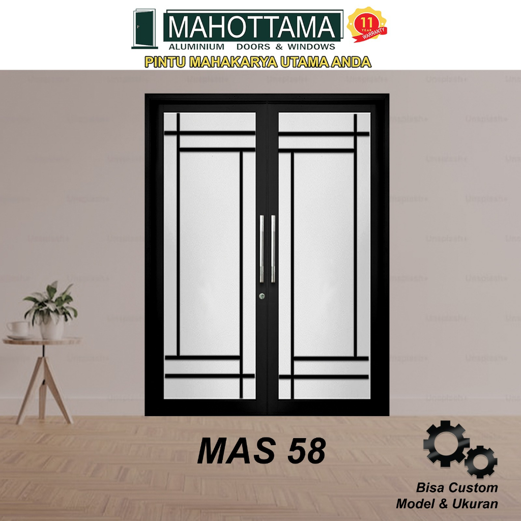 Pintu Aluminium Rumah Utama Minimalis 174 x 215 Kupu Tarung Modern Bisa Custom MAS58 - Mahottama