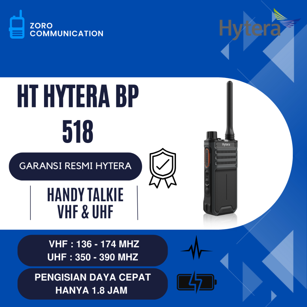 HT Hytera BP518 Singleband VHF UHF Garansi Resmi Original BP 518