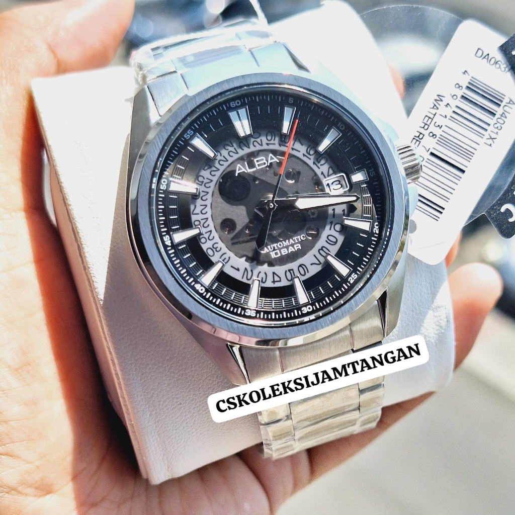 JAM TANGAN PRIA ALBA AU4031X1 AU4031 AUTOMATIC SILVER BLACK ORIGINAL