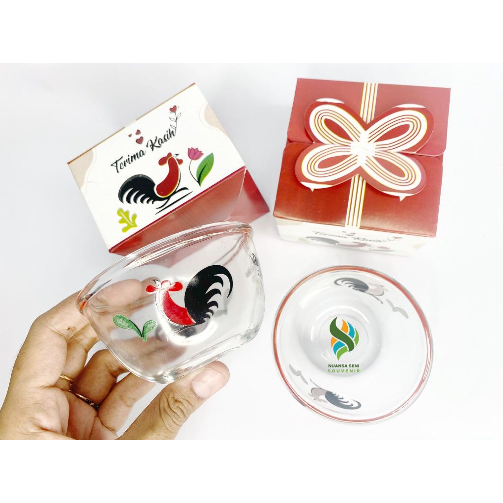 Souvenir MangkokBIB3.75B Ayam Jago Bening Mangkuk Sambal Kaca Bulat Motif Mangkok Bening Kemas Paper