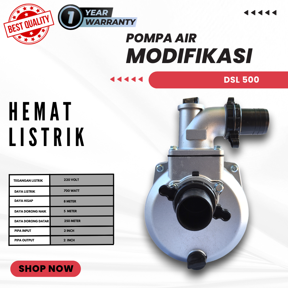 POMPA AIR MODIFIKASI TYPE DSL 500 PIPA IN/OUT 2 DIM ALKON DIESEL HEMAT LISTRIK COCOK UNTUK IRIGASI S
