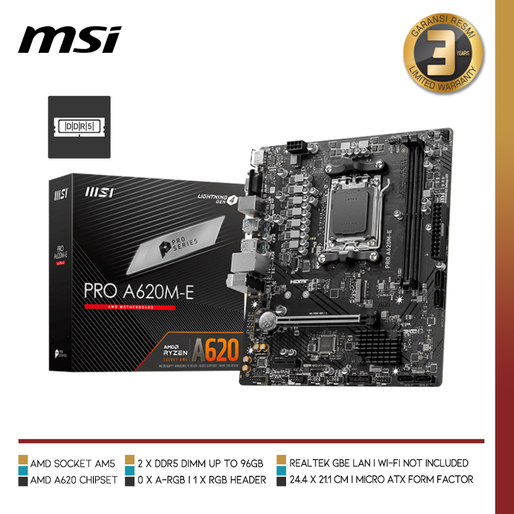 MSI PRO A620M-E | Motherboard AMD A620 Ryzen AM5 Micro ATX
