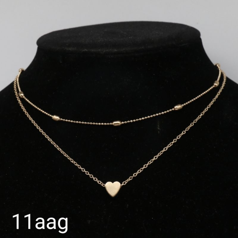 Kalung Hati 2 Layer / 2 Tumpuk Gold dan Emas Wanita