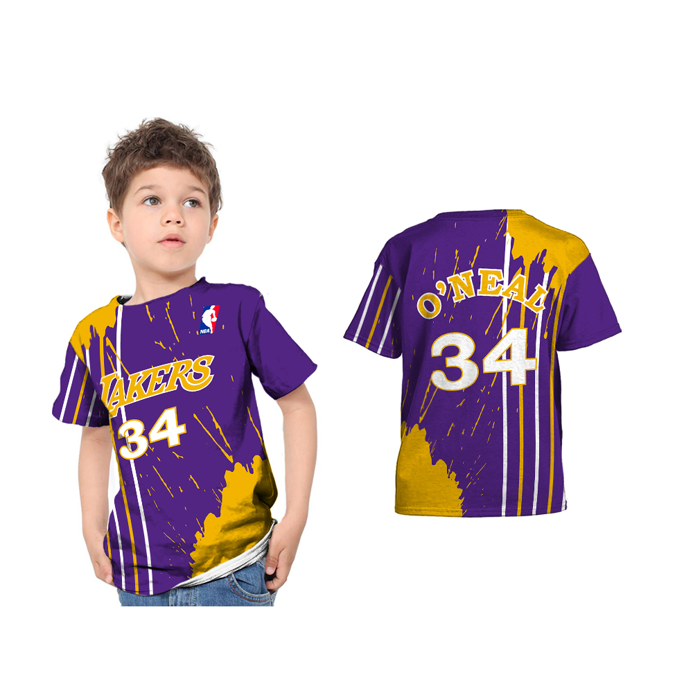 Baju Kaos T-Shirt Anak Jersey Retro Basket Lakers Abstrak Full Print