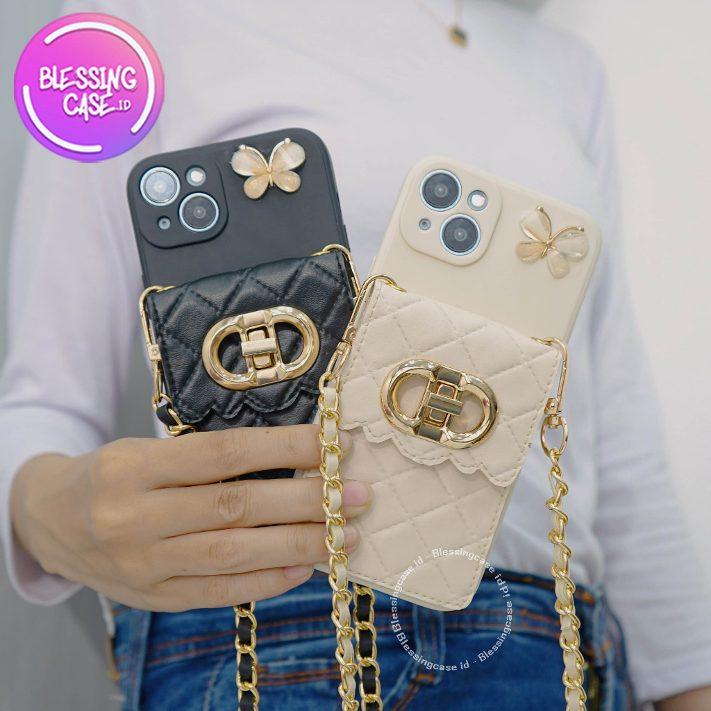 [CDDT] Softcase Case  Dompet Kupu-Kupu DIOR + Tali Rantai Oppo A57 2022 A78 4G A58 4G RENO 4F A54 A1