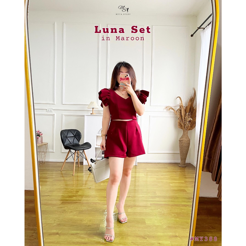 (MY388) Luna Set Wanita Dewasa Premium Scuba Pendek Untuk CNY Natal Christmas