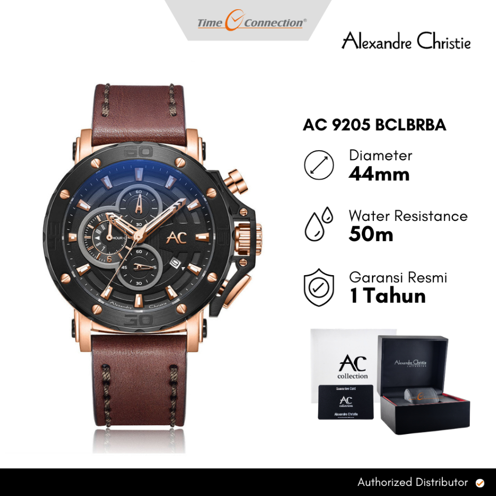 Alexandre Christie AC 9205 BCLBRBA Hitam Rosegold Original / Jam Tangan Pria Kulit AC Collection BC