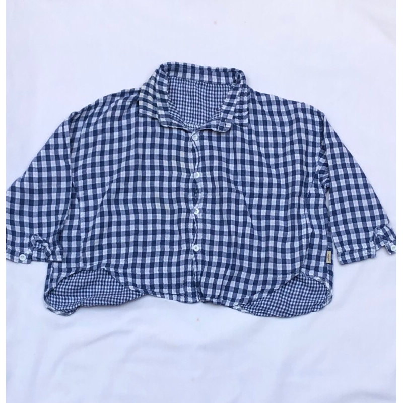 Kemeja Crop Kotak-Kotak