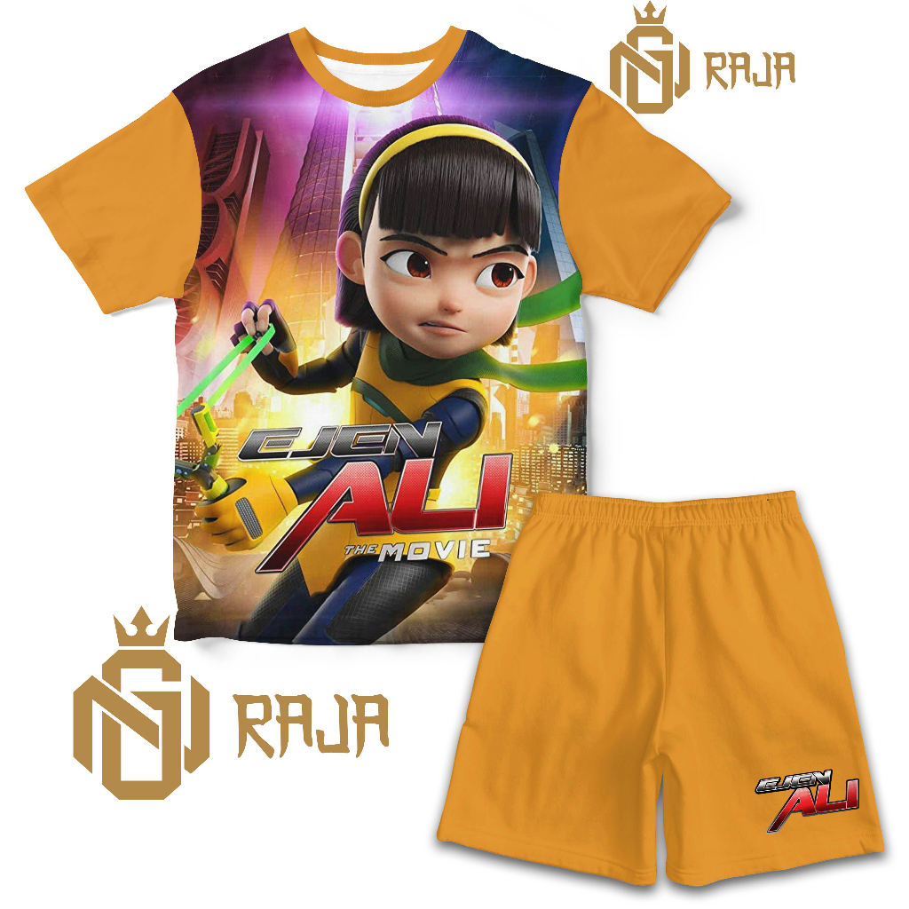 Raja Baju Setelan anak Ejen Ali Movie Full Printing kaos Sublime motif Lucu keren setelan anak 1-10 