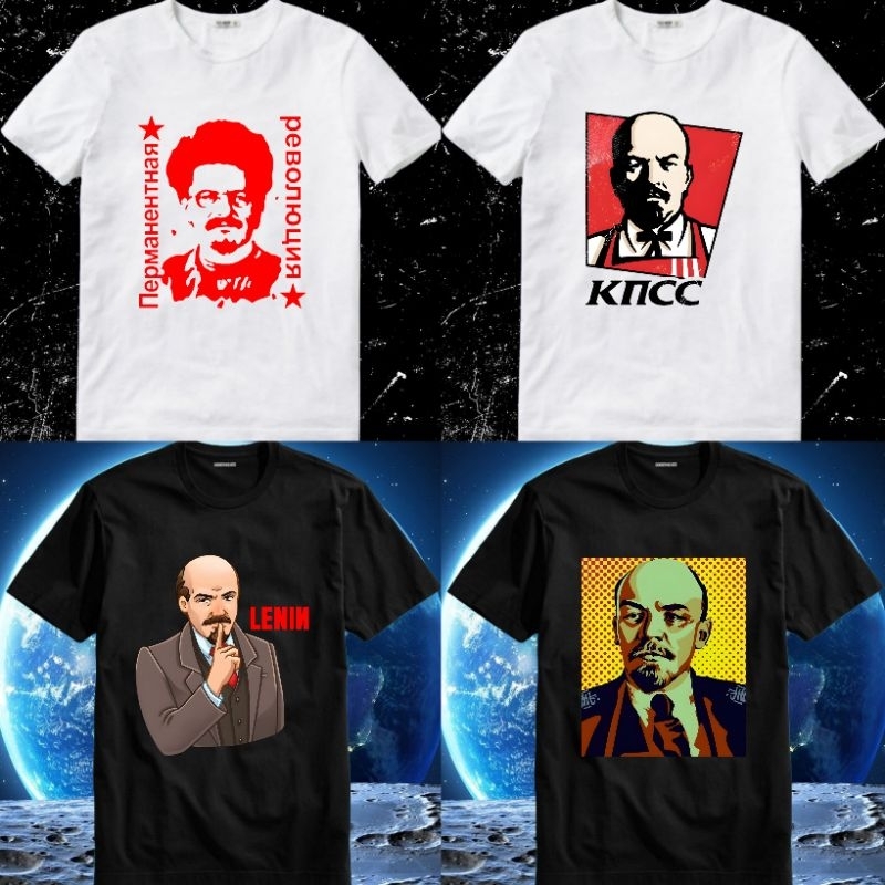 Baju Kaos Tshirt T Shirt Pria Laki Cowok Cewek Perempuan Unisex Tokoh Vladimir Lenin Trotsky Trotski