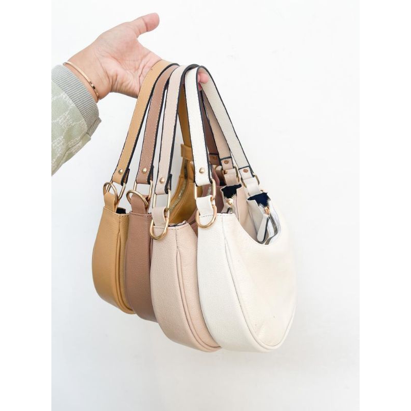 tas kulit asli model balena setengah lingkaran