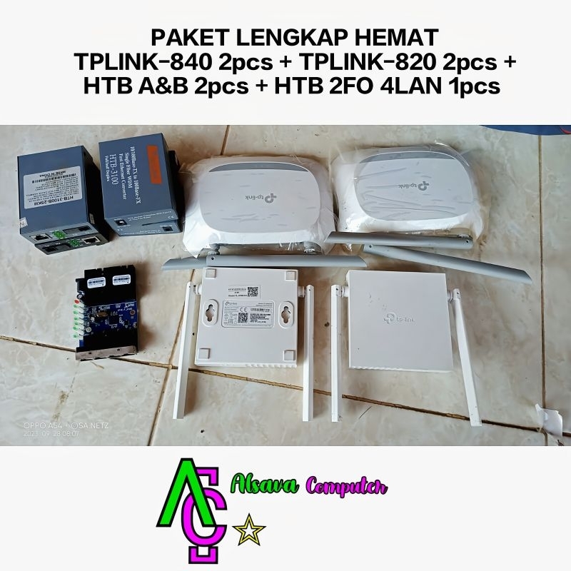 PAKET LENGKAP HEMAT TPLINK-840 2pcs + TPLINK-820 2pcs + HTB A&B 2pcs + HTB 2FO 4LAN 1pcs