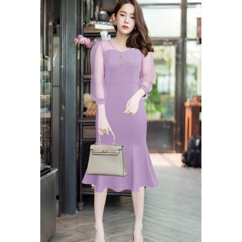 DRESS SPAN MIDI SCUBA ANGELA LENGAN PANJANG TILE OUTFIT WANITA DEWASA REMAJA HITS KEKINIAN TERBARU