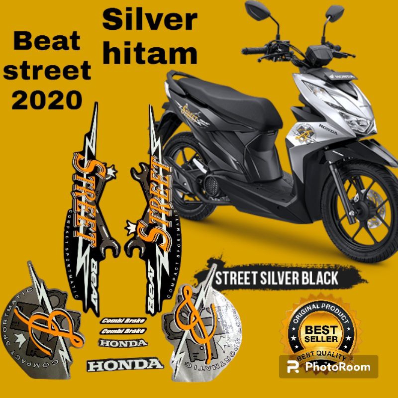 striping honda beat street 2020 silver hitam, lis body motor beat street 2020 hitam silver
