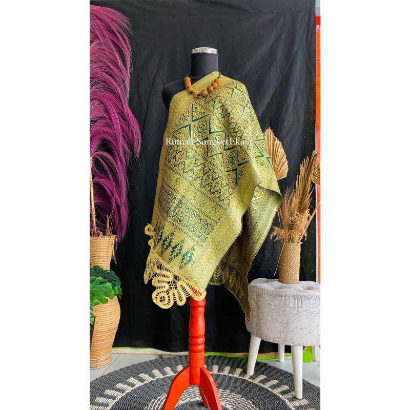 Selendang songket hijau botol gold