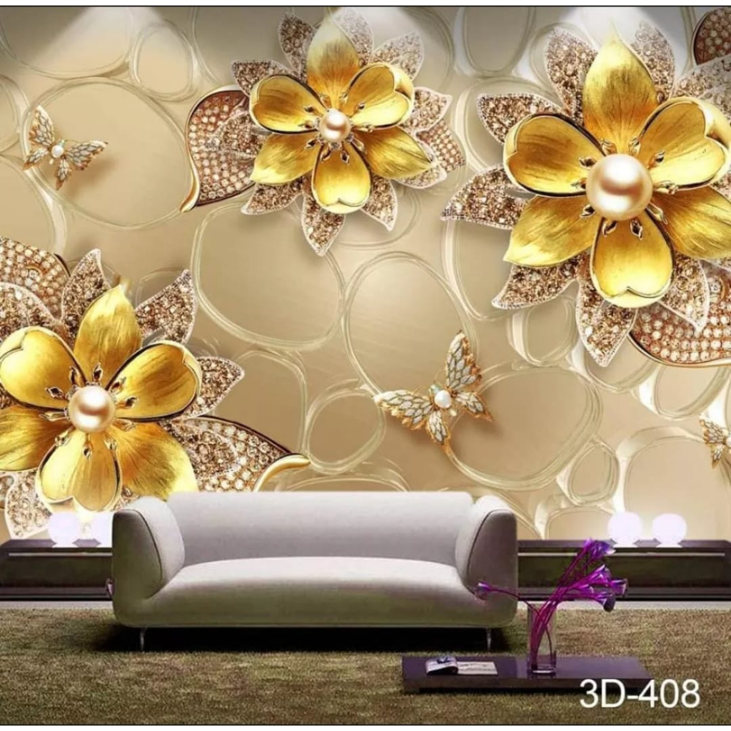 Wallpaper 3D Custom Motif Pemandangan Daun Ukiran Visual Timbul 3 Dimensi - Wallpaper dinding bunga emas 3d termurah - wallpaper dinding murah bunga mewah - PROMO wallpaper dinding bunga mewah