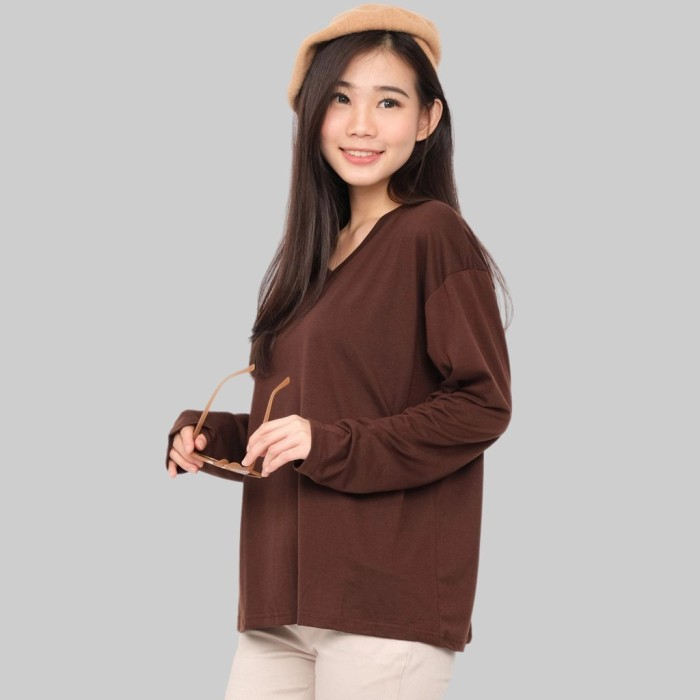 Oversize XXL Kaos Vneck Polos Lengan Panjang | Kaos Polos V-neck | Kaos Polos Vneck Wanita