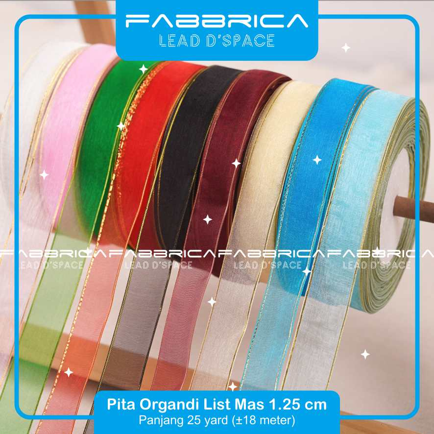 

Fabbrica - Pita Organdi List Emas 1.25cm 0,5inch Roll Pita Transparan Organza untuk Bingkisan Kado