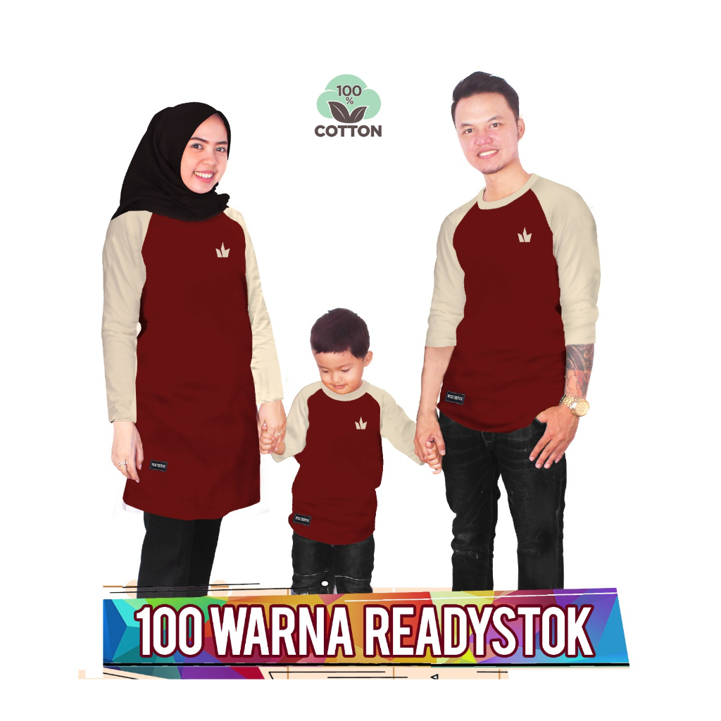 RAGLAN MAROON CREAM Baju Kaos Keluarga couple anak laki laki perempuan ibu ayah ada ukuran jumbo