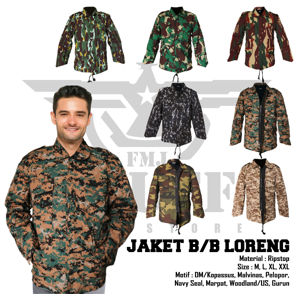 Jaket BB Tactical Lapangan Motif Loreng Bahan Ripstop Bolak-Balik Quickdry