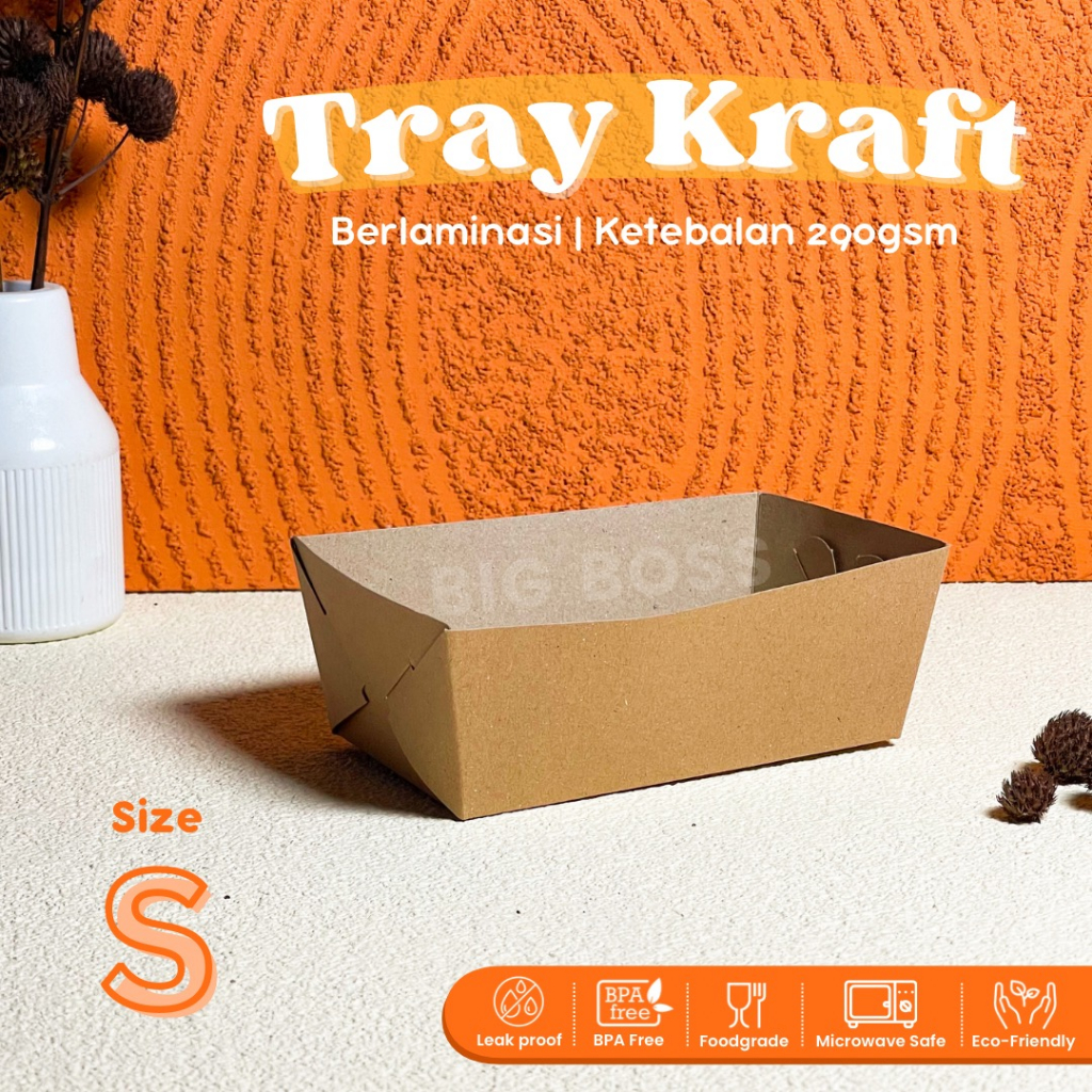 Paper Tray Kraft Size S Berlaminasi Food Grade / Food Paper Tray / Nampan Kertas Snack (SISTEM SELIP