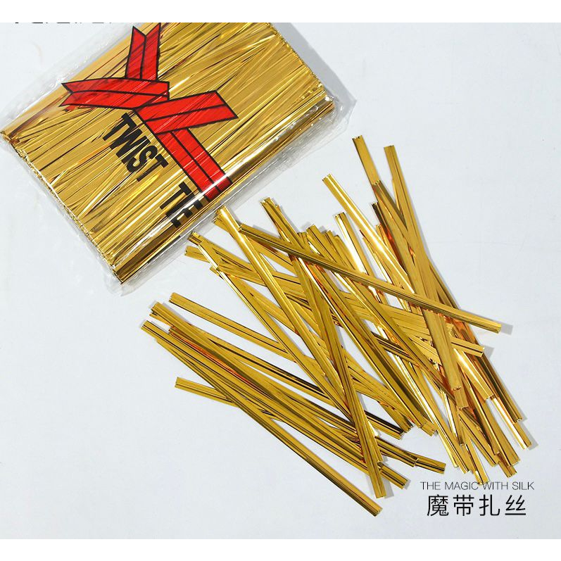 

SUPPLYFLORIST - KAWAT TIES KAWAT PENGIKAT PLASTIK SOUVENIR GOLD 1 PACK